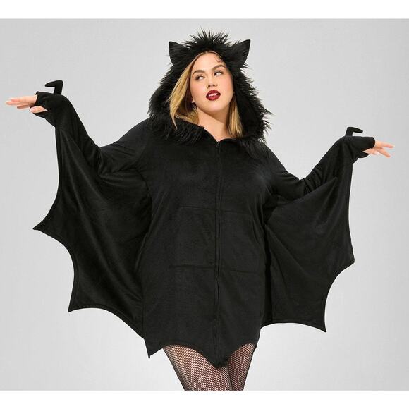 Torrid Plus Size 3 Halloween Costume Fleece Bat Hooded Dress w/Ears Punk Gothic - Picture 1 of 3